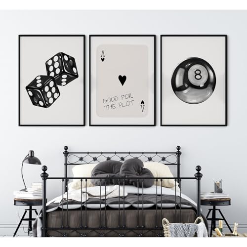 8 Ball Canvas Wall Art Set - Unframed Black & White Prints (12x16 in, 3 pcs)