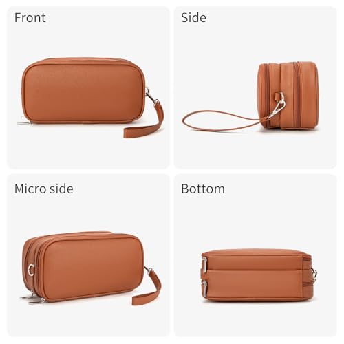 Brown Makeup Bag for Women - Waterproof Organizer with Brush Holder