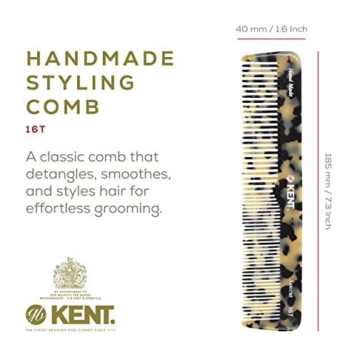 KENT 16T TW Handmade Styling Comb - 7.2 Inch Detangling Comb (White Tokyo)