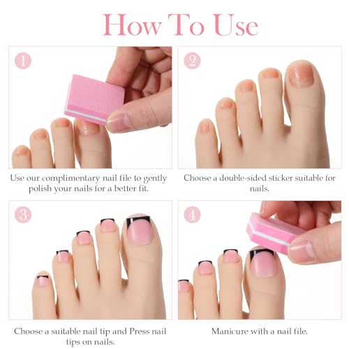 60 Pcs Black French Tip Press On Nails - Medium Square Full Cover