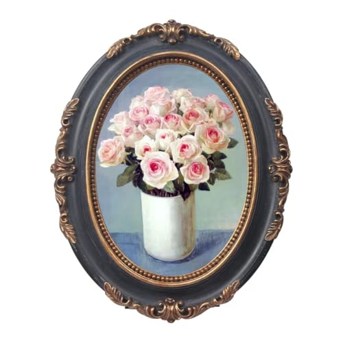 Vintage Oval Photo Frame with Ornate Gold Design – 2.5x3.5 Blue