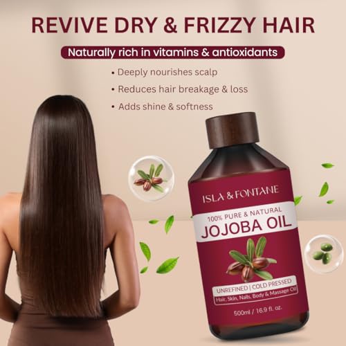ISLA & FONTANE Jojoba Oil 500ml – 100% Pure & Natural Moisturizer