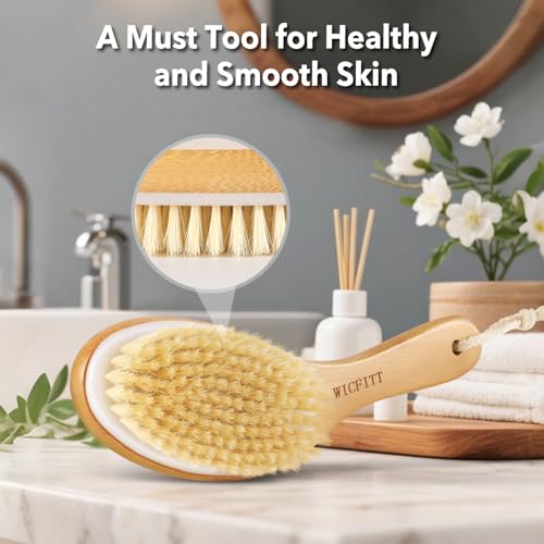 WICFITT Dry Brushing Body Brush with Bamboo Handle - Exfoliating Boar Bristles for Skin Care