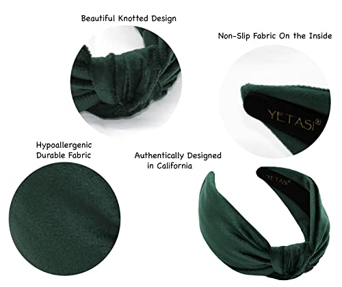 YETASI Green Velvet Knotted Headband for Women - Adjustable & Stylish Hair Accessory
