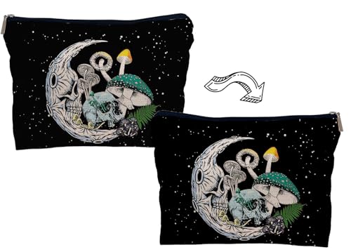 Gothic Skull Moon Tarot Makeup Bag - Colorful Mushroom Design