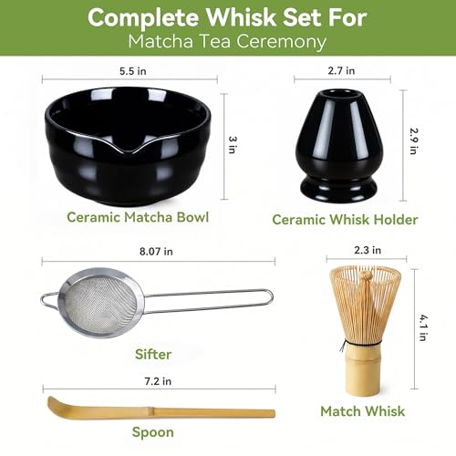 Complete Matcha Whisk Set with Black Ceramic Bowl - 5-Piece Kit