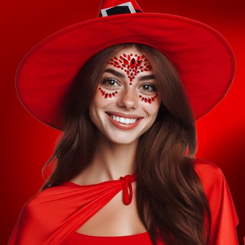 FACEGEM London Red Self-Adhesive Face Gems - 4 Pack for Festival & Party