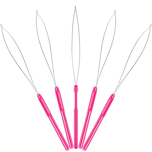 10-Pack Hair Extension Loop Needle Threader Tool Set - Rose Red
