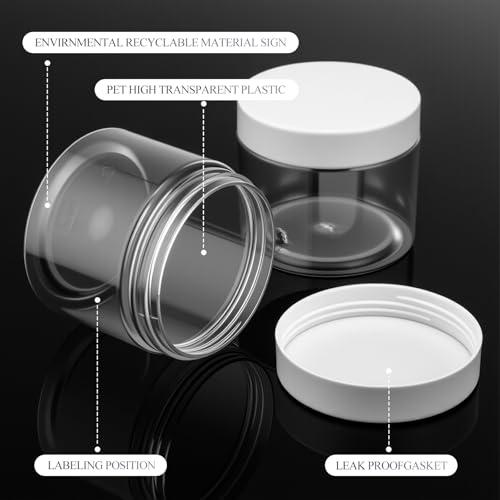 Patelai 16 Pack 6 oz Clear Plastic Storage Jars with Lids - White