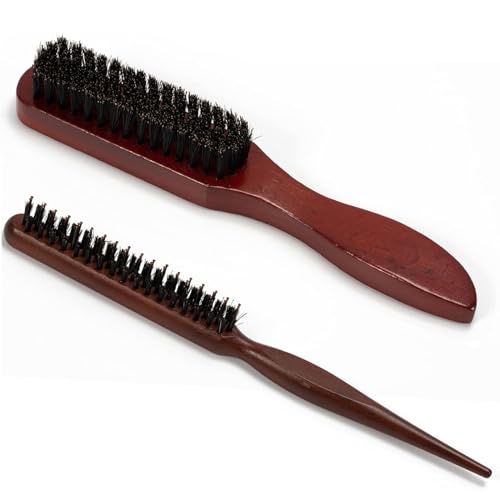 2-Pack Boar Bristle Hair Brushes for Men & Women - Smoothing & Teasing