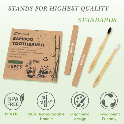 10 Pack Eco-Friendly Bamboo Toothbrushes with Medium Bristles