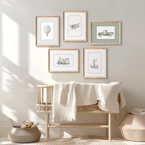 Vintage Vehicle Canvas Wall Art Set for Kids - 8x10 Inch