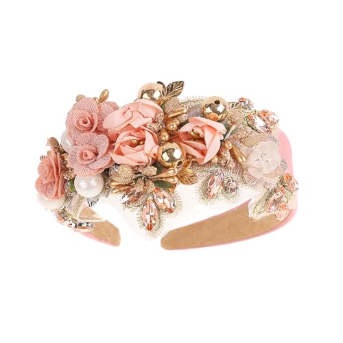 TURTLEDOVE Pink Baroque Floral Rhinestone Headband for Weddings