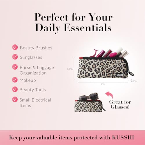 KUSSHI Neoprene Makeup Brush Pouch - Leopard/Red Travel Case