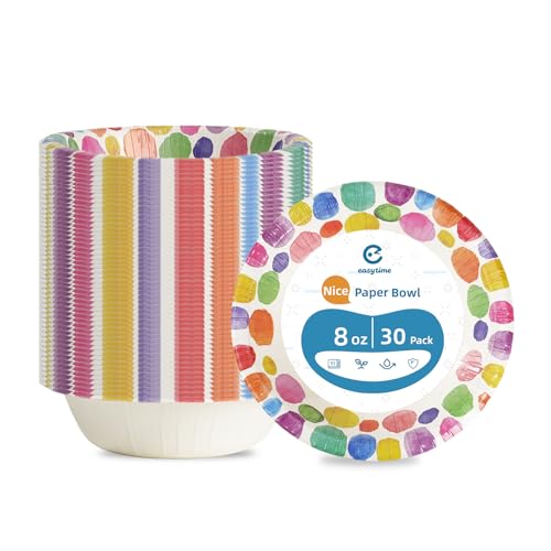 30 Pack Heavy Duty Paper Bowls - 8 Oz Disposable Soup & Snack Bowls