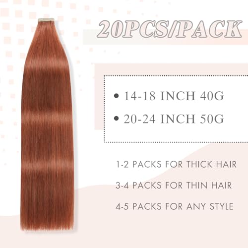 OBHD Auburn Brown Human Hair Tape-in Extensions 14 Inch Straight 20pcs