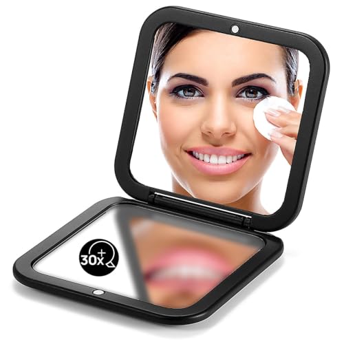 OMIRO Black Compact Mirror with 30X Magnification, 3.5-Inch Travel Makeup Mirror
