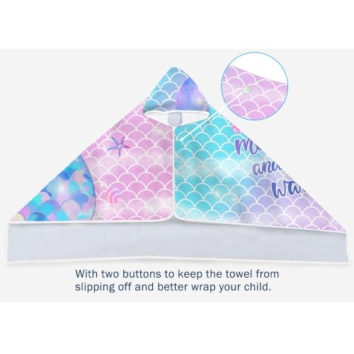 Kids Mermaid Hooded Beach Towel - Quick Dry Microfiber, 30"x50"