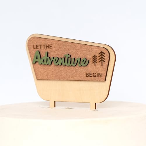 Let the Adventure Begin Wooden Cake Topper - Happy Camper Theme
