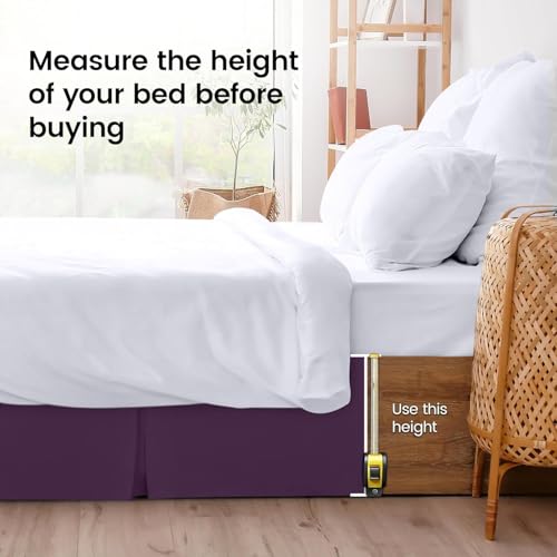 Luxury Full Size Pleated Bed Skirt - 14 Inch Drop, Hotel Quality Microfiber - Purple