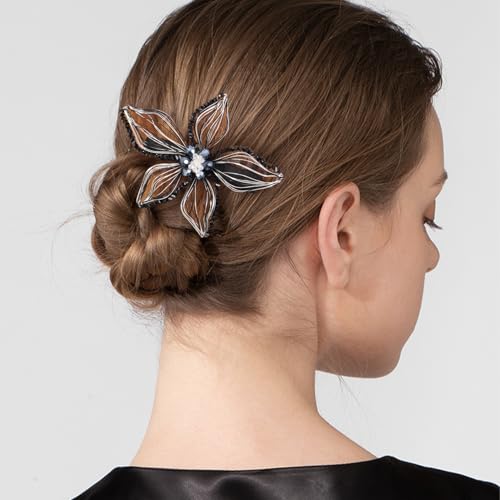 Mistofu Black Handmade Copper Wire Flower Hair Barrettes for Women & Girls