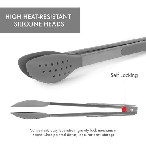 Dexas 12" Spoon & Strain Tongs with Gravity Lock Mechanism - Gray