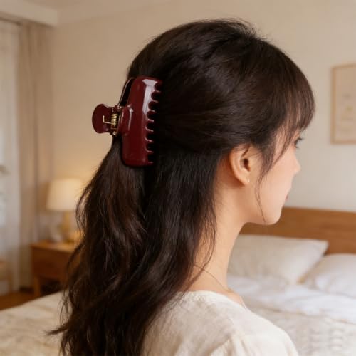 Premium Wine Red Shark Hair Clip for Thick Hair - Strong Hold