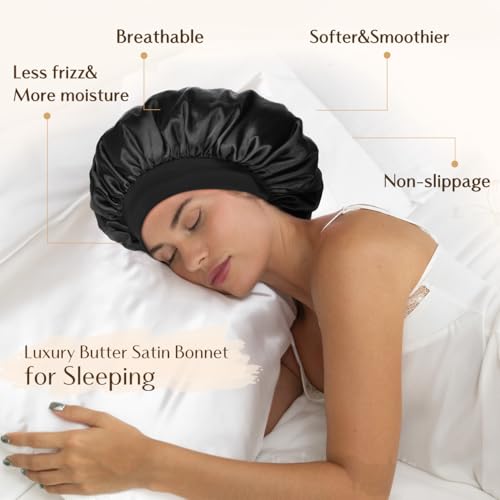 YANIBEST Satin Sleep Bonnet for Women, Comfortable Hair Care, One Size Black