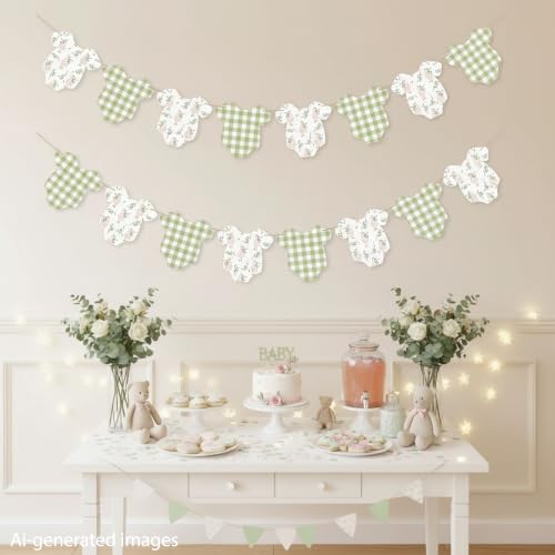 Silly Goose Sage Green Gingham Banner - 2Pcs Baby Shower Decor