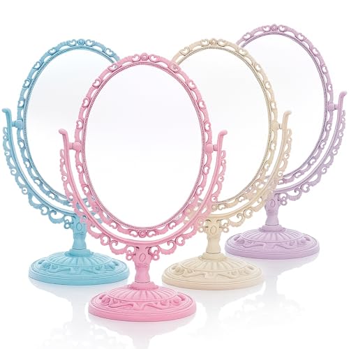 4 Pack Oval Double-Sided Makeup Mirrors with Stand - Vintage Vanity Tabletop Mirrors for Women