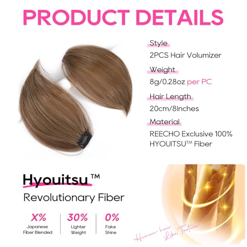 REECHO 8-Inch Clip-In Hair Volumizer Extensions for Thin Hair (2 Pack)