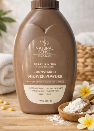Natural Sense Shower Powder - Plant-Based Cornstarch, 10 oz