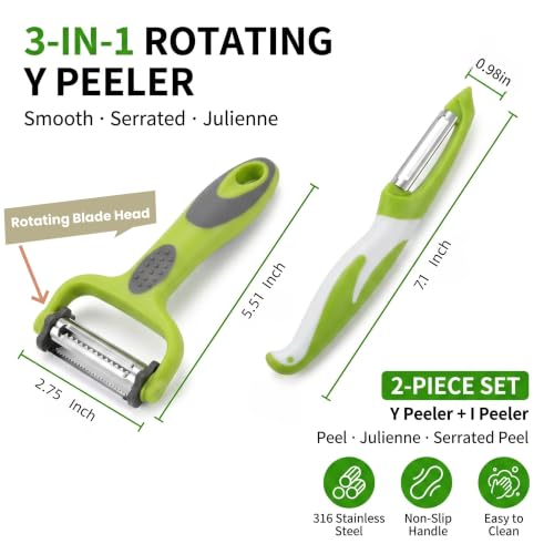 SAIOTER 2-Piece 4-in-1 Vegetable Peeler Set with Stainless Steel Blades
