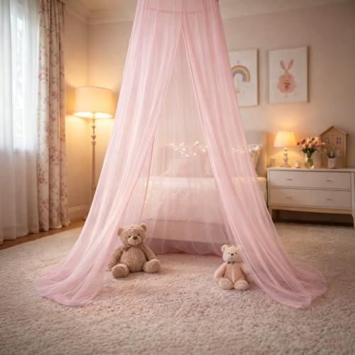 Comtelek Mosquito Net Canopy for Beds - Pink Dome Bed Curtains