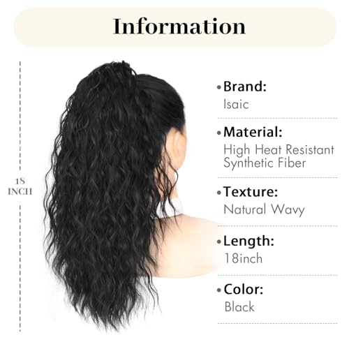 Long Wavy Ponytail Extension for Women - 18 Inch Clip-In Hairpiece