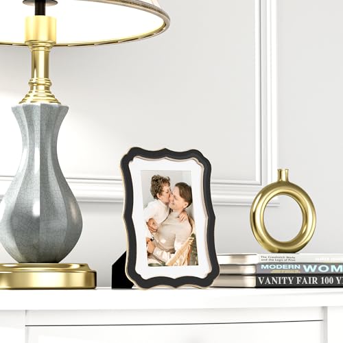 Elegant 4x6 Enamel Picture Frame with Gold Metal Edge & Velvet Back