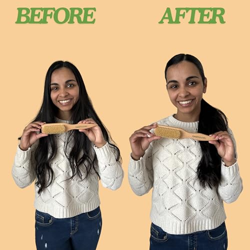 GranNaturals Soft Boar Bristle Hair Brush for Styling & Smoothing, Wide Wooden End for Parting & Teasing