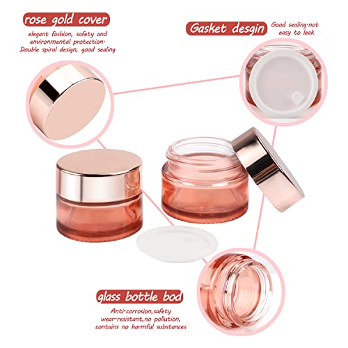 12x 0.5 oz Pink Glass Jars with Rose Gold Lids — Refillable Cream Containers
