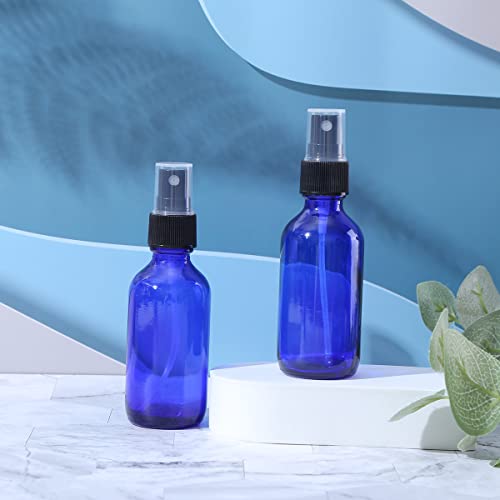 LUFEVRM 2oz Blue Glass Spray Bottles - Refillable Fine Mist (2 Pack)