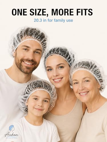 Auban 100Pcs Disposable Shower Caps 20.5" Large, Individually Packaged, Clear Plastic Waterproof Hair Caps