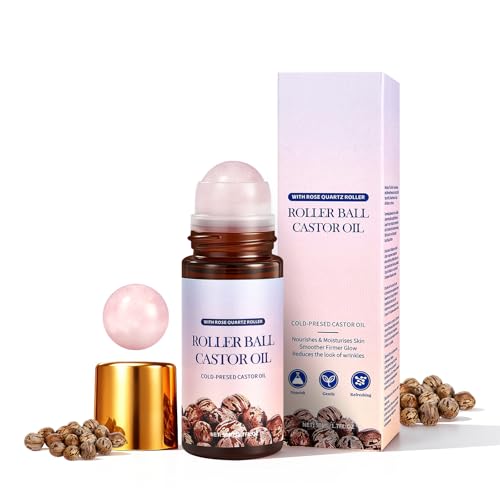 NIZENTA 1.7 Fl Oz Rose Quartz Castor Oil Roll-On for Face & Body - Moisturizing & Nourishing