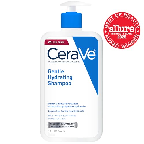 CeraVe Gentle Hydrating Shampoo with Hyaluronic Acid, 19oz - For Sensitive Scalp & All Hair Types