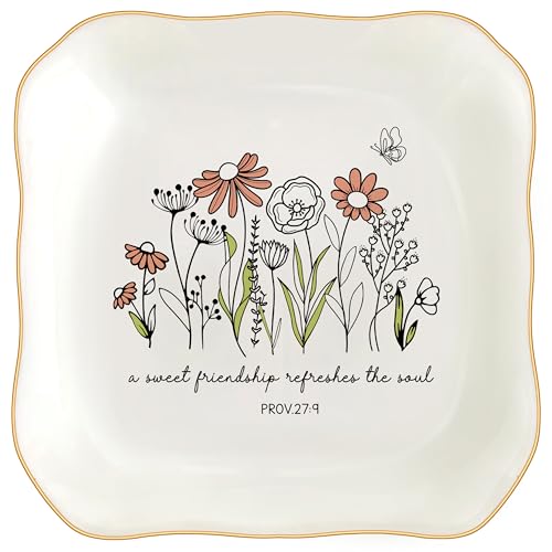 Inspirational Ceramic Jewelry Tray with Bible Verse - Proverbs 27:9