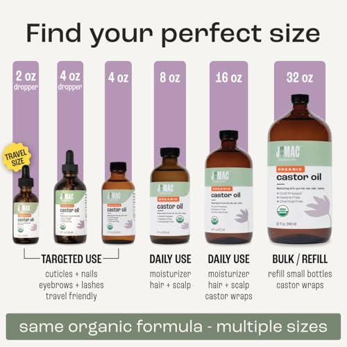 Organic Castor Oil Cold Pressed 8 oz - USDA Certified, Hexane Free