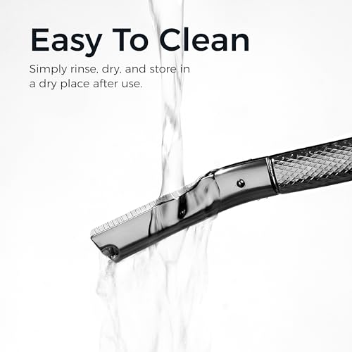 ZOMCHI Eyebrow Razor for Women & Men, Precision Cover, Black | Includes 6 replacement blades, reusable metal handle, precise trimming, easy cleaning, compact for travel