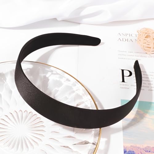 Black 1-Inch Satin Headband for Women & Girls - Comfortable & Versatile