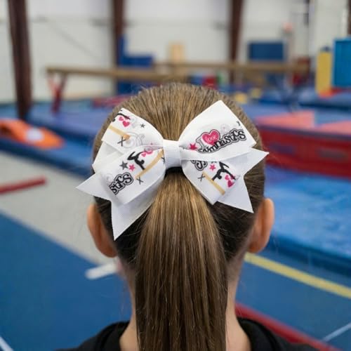 Sportybella Gymnastics Hair Bow for Girls – 4.5 Inch Colorful Ponytail Holder & Elastics, Perfect Gift for Gymnasts & Teams