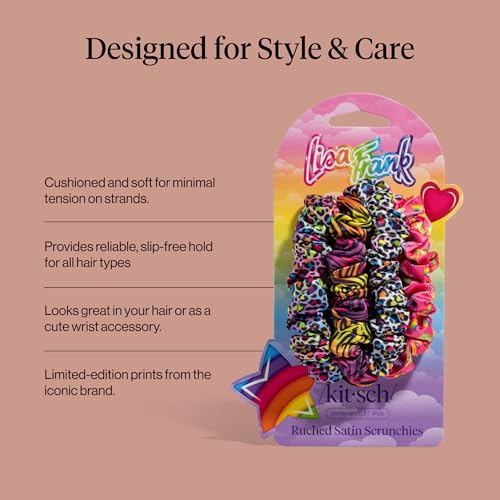 Kitsch Lisa Frank Rainbow Leopard Satin Scrunchies - 4 Pack