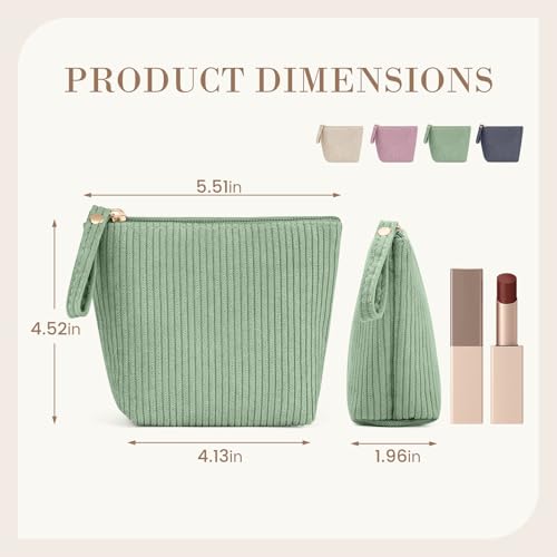 MAGEFY Mini Corduroy Makeup Bag for Women - Green Travel Pouch