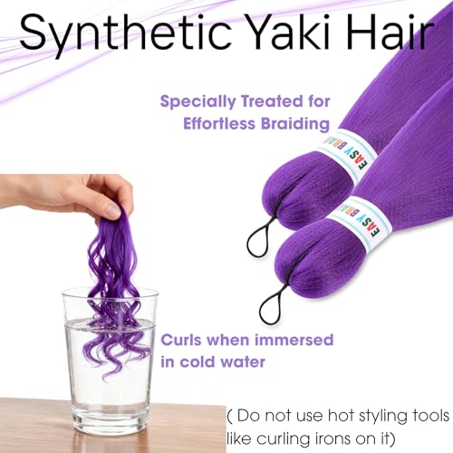 Maffuno 26in Pre-Stretched Purple Hair Extensions for Braids Halloween Cosplay (3 Pack)